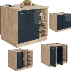 Kücheninsel Fame-Line Dunkelblau Hochglanz 90 cm ohne Arbeitsplatte Vicco