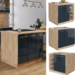 Kücheninsel Fame-Line Dunkelblau Hochglanz 90 cm ohne Arbeitsplatte Vicco