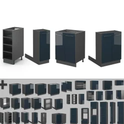 Kücheninsel Fame-Line Dunkelblau Hochglanz/Anthrazit 90 cm ohne Arbeitsplatte Vicco