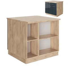 Kücheninsel Fame-Line Dunkelblau Hochglanz 90 cm mit Schublade, ohne Arbeitsplatte Vicco