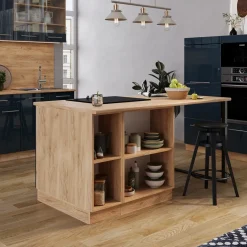 Kücheninsel Fame-Line Dunkelblau Hochglanz 90 cm mit Schublade, ohne Arbeitsplatte Vicco