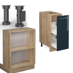 Kücheninsel Fame-Line Dunkelblau Hochglanz 90 cm mit Schublade, ohne Arbeitsplatte Vicco