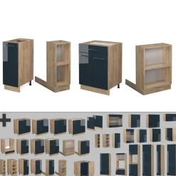 Kücheninsel Fame-Line Dunkelblau Hochglanz 90 cm mit Schublade, ohne Arbeitsplatte Vicco