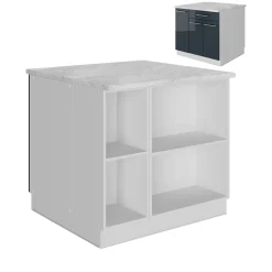 Kücheninsel Fame-Line Dunkelblau Hochglanz 90 cm mit Schublade, ohne Arbeitsplatte Vicco