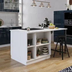 Kücheninsel Fame-Line Dunkelblau Hochglanz 90 cm mit Schublade, ohne Arbeitsplatte Vicco