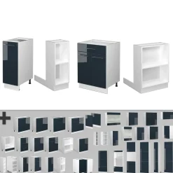 Kücheninsel Fame-Line Dunkelblau Hochglanz 90 cm mit Schublade, ohne Arbeitsplatte Vicco