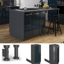 Kücheninsel Fame-Line Dunkelblau Hochglanz 30 cm ohne Arbeitsplatte Vicco