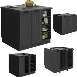 Kücheninsel Fame-Line Dunkelgrau 90 cm ohne Arbeitsplatte Vicco