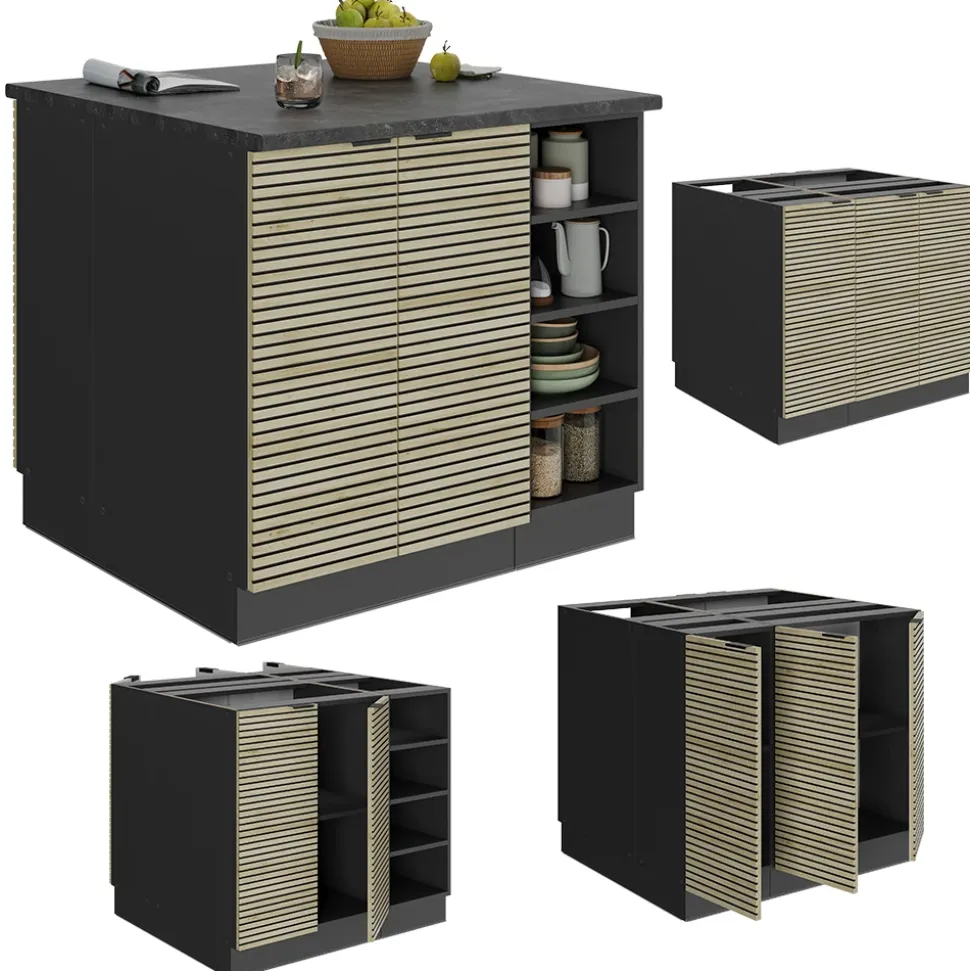 Kücheninsel Fame-Line Eiche Paneel 90 cm ohne Arbeitsplatte Vicco