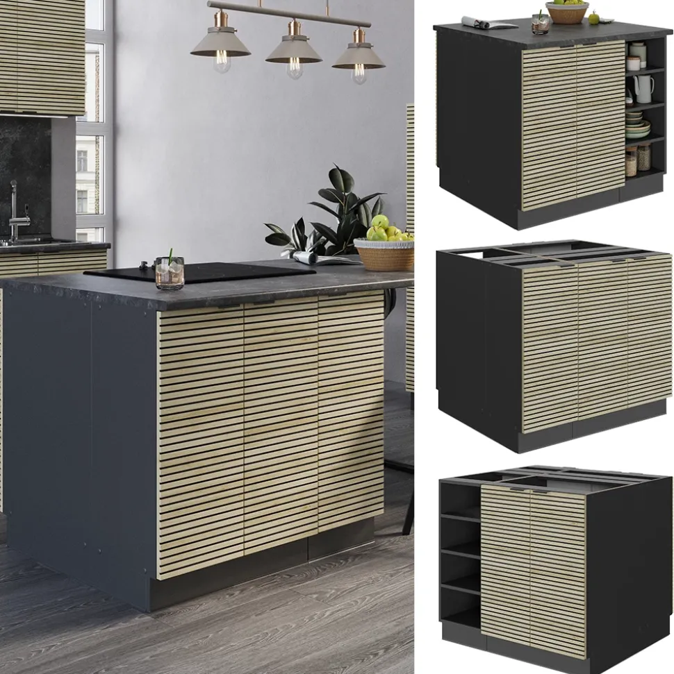 Kücheninsel Fame-Line Eiche Paneel 90 cm ohne Arbeitsplatte Vicco