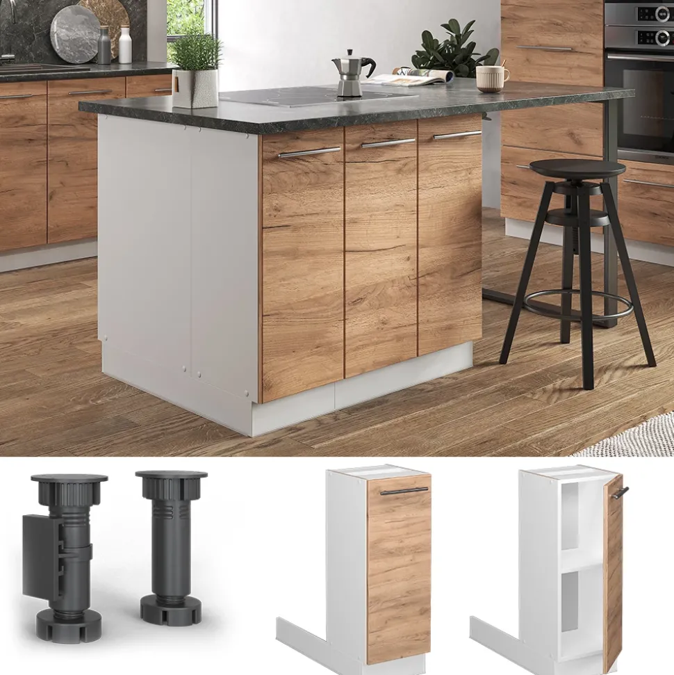 Kücheninsel Fame-Line Goldkraft Eiche 30 cm ohne Arbeitsplatte Vicco