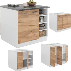 Kücheninsel Fame-Line Goldkraft Eiche/Weiß 90 cm ohne Arbeitsplatte Vicco