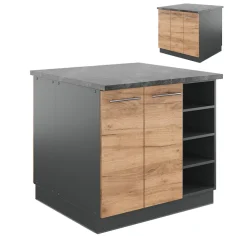 Kücheninsel Fame-Line Goldkraft Eiche/Anthrazit 90 cm ohne Arbeitsplatte Vicco