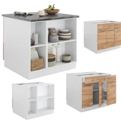 Kücheninsel Fame-Line Goldkraft Eiche/Weiß 90 cm mit Schublade, ohne Arbeitsplatte Vicco