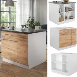 Kücheninsel Fame-Line Goldkraft Eiche/Weiß 90 cm mit Schublade, ohne Arbeitsplatte Vicco