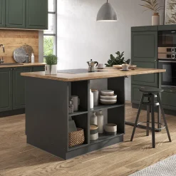 Kücheninsel Fame-Line Grün-Gold Landhaus/Anthrazit 90 cm mit Schublade, ohne Arbeitsplatte Vicco