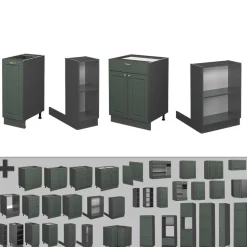 Kücheninsel Fame-Line Grün-Gold Landhaus/Anthrazit 90 cm mit Schublade, ohne Arbeitsplatte Vicco