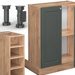 Kücheninsel Fame-Line Grün-Gold Landhaus/Goldkraft Eiche 90 cm ohne Arbeitsplatte Vicco