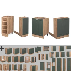 Kücheninsel Fame-Line Grün-Gold Landhaus/Goldkraft Eiche 90 cm ohne Arbeitsplatte Vicco