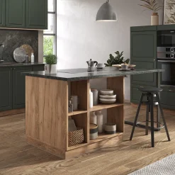 Kücheninsel Fame-Line Grün-Gold Landhaus/Goldkraft Eiche 90 cm mit Schublade, ohne Arbeitsplatte Vicco