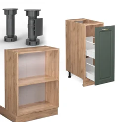 Kücheninsel Fame-Line Grün-Gold Landhaus/Goldkraft Eiche 90 cm mit Schublade, ohne Arbeitsplatte Vicco