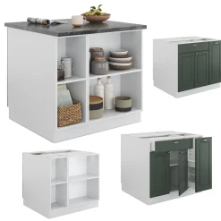 Kücheninsel Fame-Line Grün-Gold Landhaus/Weiß 90 cm mit Schublade, ohne Arbeitsplatte Vicco