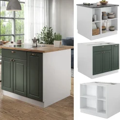 Kücheninsel Fame-Line Grün-Gold Landhaus/Weiß 90 cm mit Schublade, ohne Arbeitsplatte Vicco