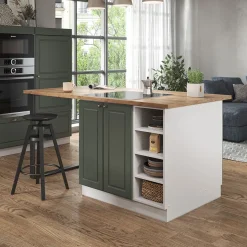 Kücheninsel Fame-Line Grün-Gold Landhaus/Weiß 90 cm ohne Arbeitsplatte Vicco