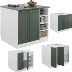 Kücheninsel Fame-Line Grün-Gold Landhaus/Weiß 90 cm ohne Arbeitsplatte Vicco