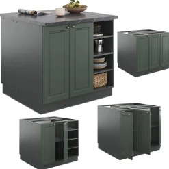 Kücheninsel Fame-Line Grün-Gold Landhaus/Anthrazit 90 cm ohne Arbeitsplatte Vicco