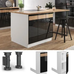 Kücheninsel Fame-Line Schwarz Eiche hochglanz 30 cm ohne Arbeitsplatte Vicco