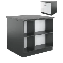 Kücheninsel Fame-Line Weiß Hochglanz/Anthrazit 90 cm mit Schublade, ohne Arbeitsplatte Vicco