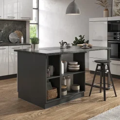 Kücheninsel Fame-Line Weiß Hochglanz/Anthrazit 90 cm mit Schublade, ohne Arbeitsplatte Vicco