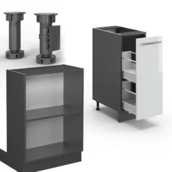 Kücheninsel Fame-Line Weiß Hochglanz/Anthrazit 90 cm mit Schublade, ohne Arbeitsplatte Vicco