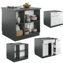 Kücheninsel Fame-Line Weiß Hochglanz/Anthrazit 90 cm mit Schublade, ohne Arbeitsplatte Vicco