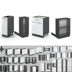 Kücheninsel Fame-Line Weiß Hochglanz/Anthrazit 90 cm mit Schublade, ohne Arbeitsplatte Vicco