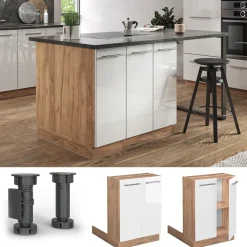 Kücheninsel Fame-Line Weiß Hochglanz 60 cm ohne Arbeitsplatte Vicco