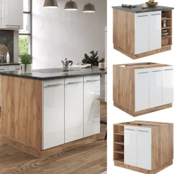 Kücheninsel Fame-Line Weiß Hochglanz/Goldkraft Eiche 90 cm ohne Arbeitsplatte Vicco