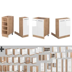 Kücheninsel Fame-Line Weiß Hochglanz/Goldkraft Eiche 90 cm ohne Arbeitsplatte Vicco