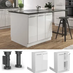 Kücheninsel Fame-Line Weiß Hochglanz 60 cm ohne Arbeitsplatte Vicco