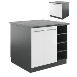 Kücheninsel Fame-Line Weiß Hochglanz/Anthrazit 90 cm ohne Arbeitsplatte Vicco