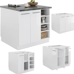 Kücheninsel Fame-Line Weiß Hochglanz/Weiß 90 cm ohne Arbeitsplatte Vicco