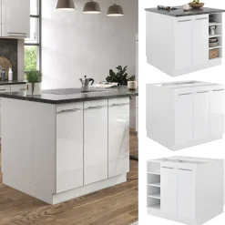 Kücheninsel Fame-Line Weiß Hochglanz/Weiß 90 cm ohne Arbeitsplatte Vicco