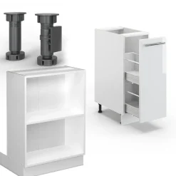 Kücheninsel Fame-Line Weiß Hochglanz/Weiß 90 cm mit Schublade, ohne Arbeitsplatte Vicco