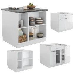 Kücheninsel Fame-Line Weiß Hochglanz/Weiß 90 cm mit Schublade, ohne Arbeitsplatte Vicco