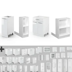 Kücheninsel Fame-Line Weiß Hochglanz/Weiß 90 cm mit Schublade, ohne Arbeitsplatte Vicco