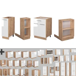 Kücheninsel Fame-Line Weiß Hochglanz/Goldkraft Eiche 90 cm mit Schublade, ohne Arbeitsplatte Vicco