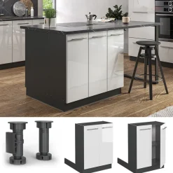 Kücheninsel Fame-Line Weiß Hochglanz 60 cm ohne Arbeitsplatte Vicco