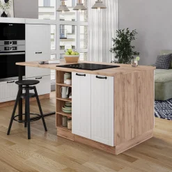 Kücheninsel Fame-Line Weiß Landhaus 90 cm mit Schublade, ohne Arbeitsplatte Vicco