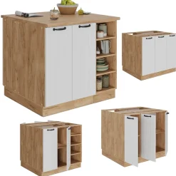 Kücheninsel Fame-Line Weiß Landhaus 90 cm mit Schublade, ohne Arbeitsplatte Vicco